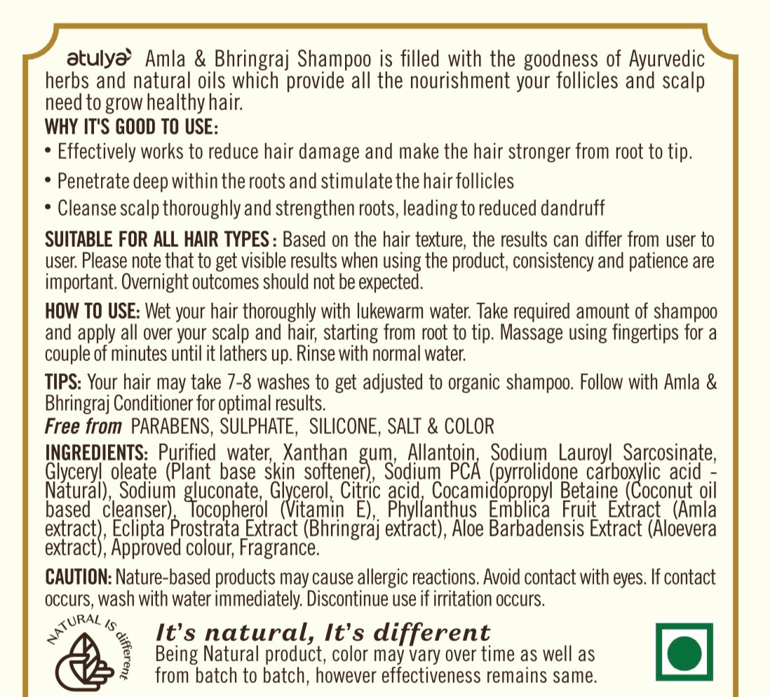 atulya Amla & Bhringraj Shampoo | Enriched with Reetha, Fenugreek & Brahmi | Repair & Strengthen Hair