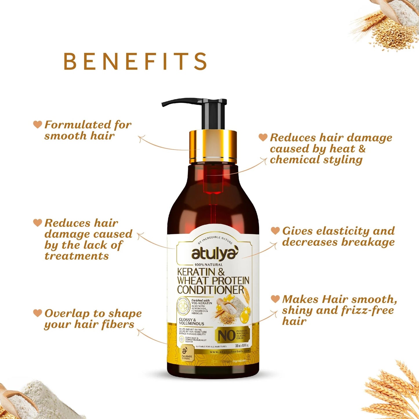 atulya Keratin & Wheat Protein Hair Conditioner | Enriched with Veg Keratin, Almond Oil, Fenugreek & Hibiscus | Frizz-Free Hair